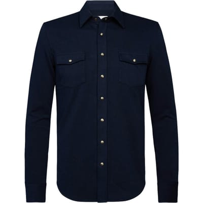 Overshirt Profuomo donkerblauw normale fit dubbele borstzak katoen
