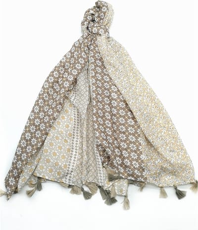 Lange dames sjaal Belle gebloemd motief taupe wit bruin beige