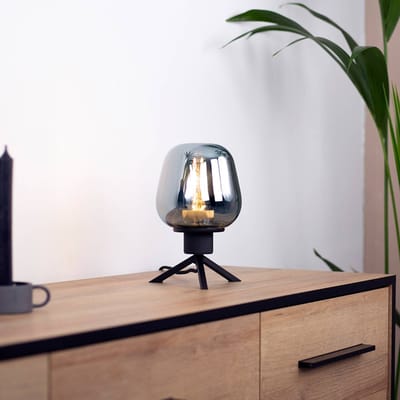 Tafellamp Reflexion 2683ZW zwart 23cm hoog, van glas en metaal, met E27 fitting, Steinhauer - Design voor binnengebruik