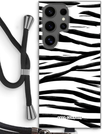 Case Company® - Hoesje met koord geschikt voor Samsung Galaxy S24 Ultra hoesje met Koord - Zebra pattern - Telefoonhoesje met Zwart Koord - Bescherming aan alle Kanten en Over de Schermrand