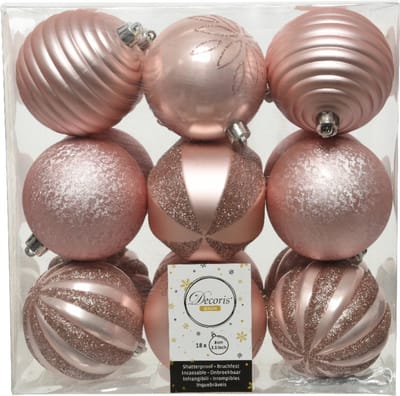 18x stuks kunststof kerstballen lichtroze (blush pink) 8 cm met luxe afwerking - kerstversiering - Onbreekbare plastic kerstballen