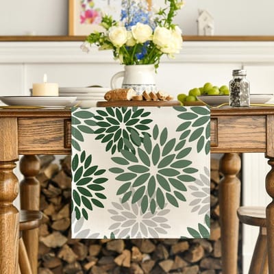 Tafelloper - Bosgroen met bloemenprint en dahlia's - Voor tafeldecoratie binnen - 40x180 cm