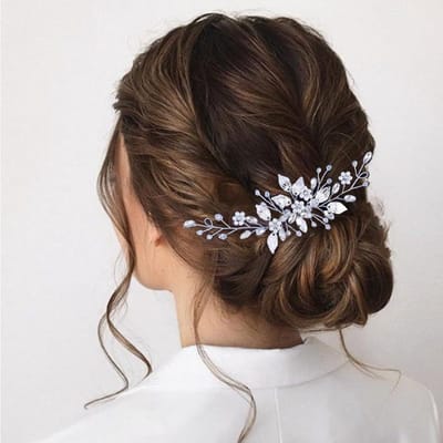 Haaraccessoires, Bruidsbruiloft Haarkam, Haarsieraad Voor Bruiloft, Haarsieraad Met Bloemen, Parelstrass Haaraccessoires Voor Dames En Meisjes (Zilver)