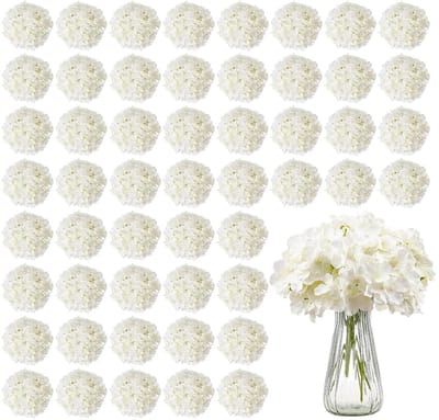 Cherrys Finds - 65 Stuks Kunstbloemen - Hortensia Kunstbloem - Nepbloemen - Kunstbloemen Boeket - Kunstbloemen Boeket Voor Binnen En Buiten - Bruidsboeket - Wit