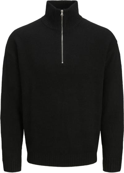JACK & JONES Soho ollie knit half zip regular fit - heren pullover wolmengsel met opstaande boord met rits - zwart (black)