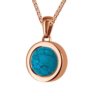 Quiges 12mm Mini Munt Hanger Rosé Goudkleurig RVS Glans met Natuursteen Blauw Munt en Ketting Ankerketting 42-46cm - SLSHS410