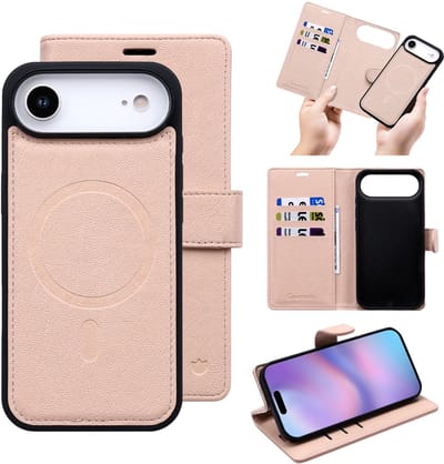 Casemania Hoesje Geschikt voor Apple iPhone 17 Air - Pale Pink - 2 in 1 Afneembare Bookcase van Lederlook met Fijne Nerf - Geschikt voor MagSafe - Portemonnee Telefoonhoesje met Pasjeshouder en Standaardfunctie
