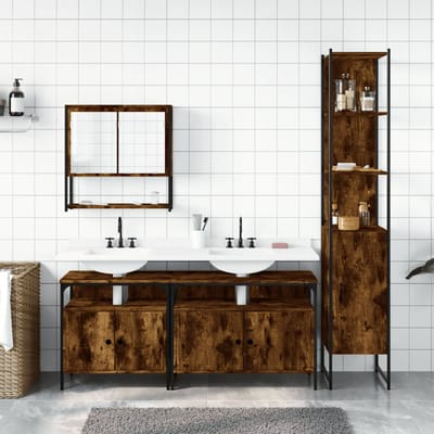 vidaXL - 4-delige - Badkamermeubelset - bewerkt - hout - gerookt - eikenkleurig