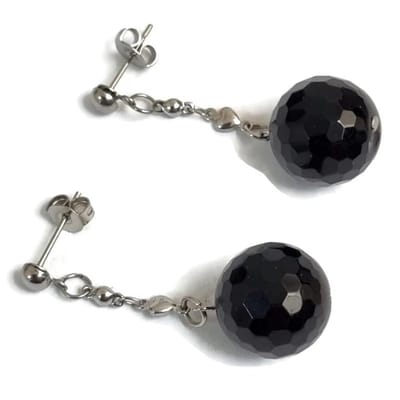 Aramat Jewels | Oorbellen | Zwarte Kraal Oorbellen - 40x14mm | | | |14mm | Staal | Kinderen, Volwassenen | Verkleurd niet