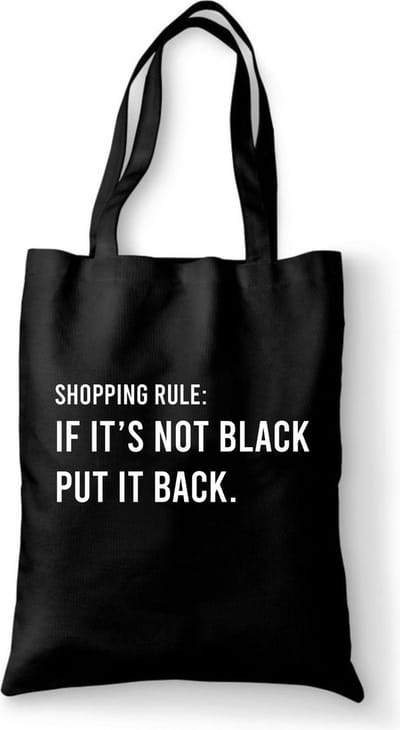 Katoenen tas “Shopping rule: If it’s not black, put it back” – Grappige shopper – Stevige canvas tas – Origineel cadeau voor vrouwen – Kerst- of sinterklaascadeau