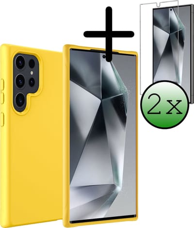 Hoesje Met 2x Screenprotector - Geschikt voor Samsung Galaxy S24 Ultra - Sterk & Shockproof - Back Cover - Siliconen Case - Telefoon Hoes - Geel