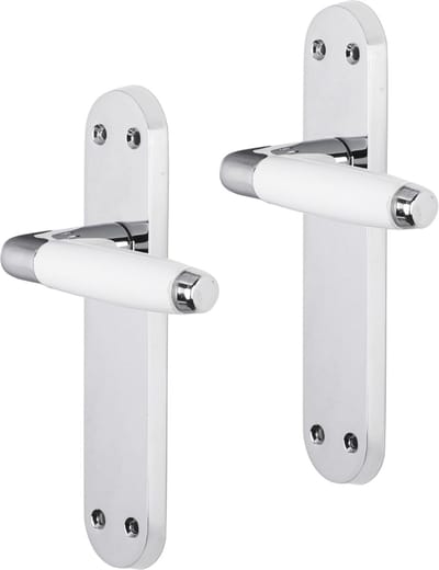 Deurkruk - Impresso Durban - Voor binnen - Ovaal deurschild met schroeven - Chroom - Wit - 2 stuks