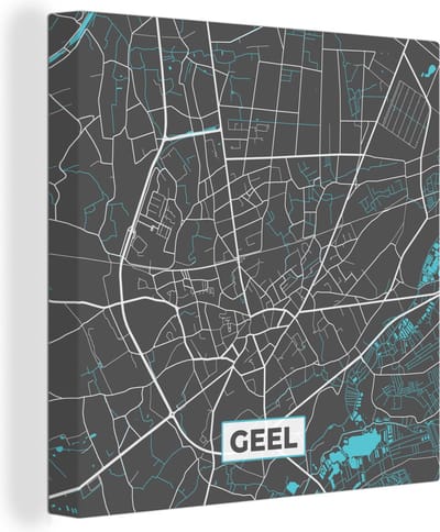 Canvas Schilderij Stadskaart – Grijs - Kaart – Geel – België – Plattegrond - 20x20 cm - Wanddecoratie