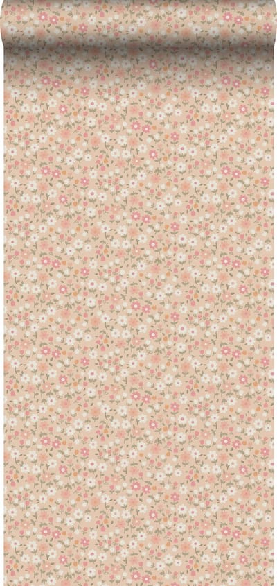 ESTAhome behang bloemetjes roze, groen en wit - 50 x 900 cm - 139469