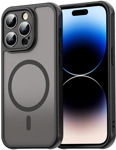 MobyDefend Hoesje - Geschikt voor iPhone 14 Pro - Case Geschikt voor MagSafe - Mat Transparant Met Gekleurde Rand - Zwart