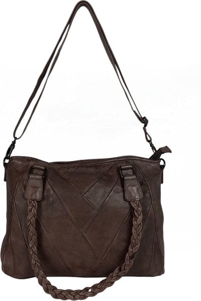 Handtas - Schoudertas Dames - Gewassen Leer - Donkerbruin - Crossbody Tas Dames - Bruin