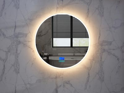 Mawialux LED Badkamerspiegel - Dimbaar - 60cm - Rond - Verwarming - Digitale Klok - Bluetooth - Laine