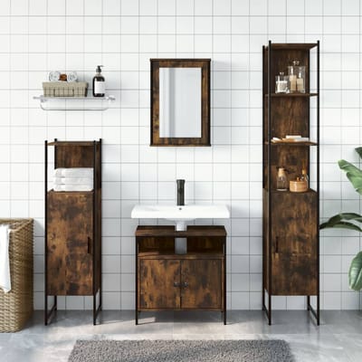 vidaXL - 4-delige - Badkamermeubelset - bewerkt - hout - gerookt - eikenkleurig