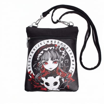 Dailygoods- Schoudertas met coole Ouija-print - Compact formaat 23 x 17 x 3 cm - Verstelbare schouderriem - Twee vakken met ritssluiting - Stijlvolle tas voor alternatieve mode - Handtas