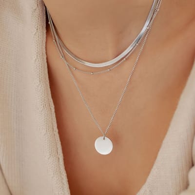 Hey Happiness Classy Lijn Layer Ketting Set Dames – Roestvrij Staal – Verstelbaar – Met Cirkel Hanger – Zilver