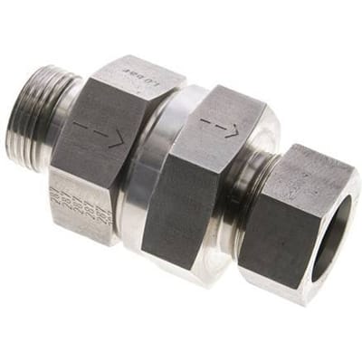 28L (M36x2) & G1'' Regeling-Uit RVS Terugslagklep Snijring Buitendraad 1-100 bar ISO 8434-1