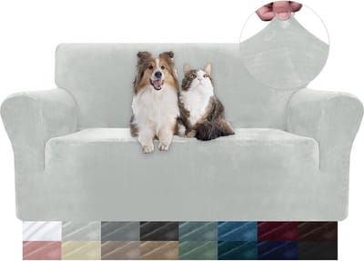 La'Moussawi ® Fluweelzachte Stretchbankhoes voor Twee Zitplaatsen met Antislip Functie in Zilvergrijs