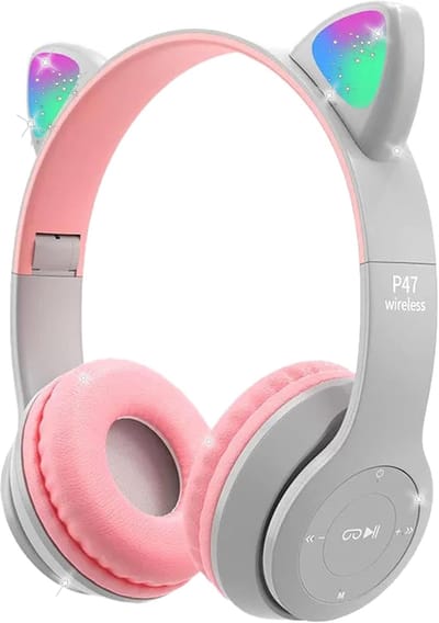 Thijox - Draadloze Hoofdtelefoon voor Kinderen met Kattenoren, Bluetooth Over-Ear Hoofdtelefoon met Microfoon, LED-Licht, Opvouwbaar, TF-kaart, Bedrad