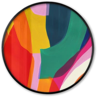 Poster in lijst Rond - Fotolijst 60x60 cm - Posters - Vormen - Golvend - Abstract - Felroze - Ronde posterlijst zwart - Decoratie - Wanddecoratie woonkamer - Muurdecoratie slaapkamer