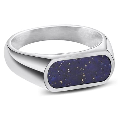 Orisun | Zilverkleurige Roestvrijstalen Zegelring met Lapis Lazuli