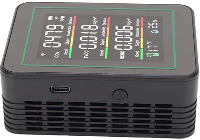 Luchtkwaliteitsmonitor - CO2 meter - Binnenlucht meten - 5-in-1 meting - 9x7x3.5cm - Zwart