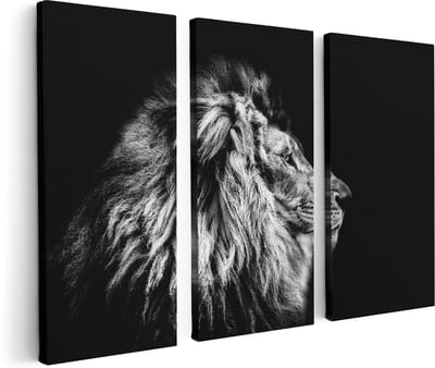 Artaza Canvas Schilderij Drieluik Leeuw - Leeuwenkop - Zwart Wit - 120x80 - Foto Op Canvas - Canvas Print
