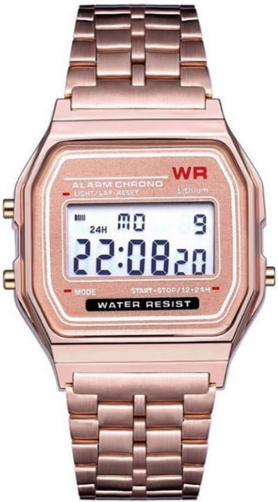 Digitaal Retro Horloge - Staal - Rosekleurig - 22 mm