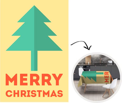 Kerst Tafelkleed - Kerstmis Decoratie - Tafellaken - Kerst - Illustratie - Kerstboom - Quotes - Merry Christmas - Geel - 150x220 cm - Kerstmis Versiering