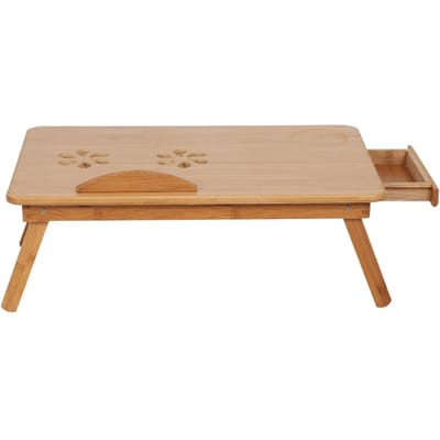 Bureau pliable en bambou pour ordinateur portable, réglable, avec plateau et tiroir blanc