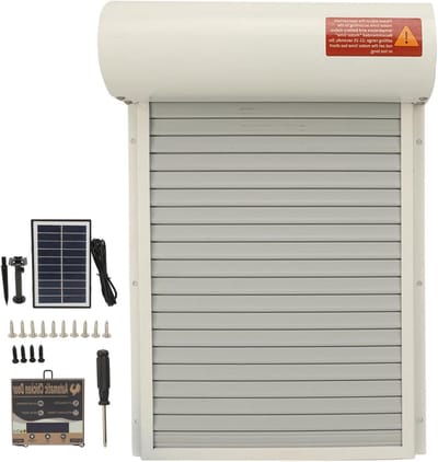 Automatische Kippenhokdeur - Gevogelte Deuropener - Pluimvee Beveiliging - Zonne-energie Timer - 41x28x11 cm - Wit