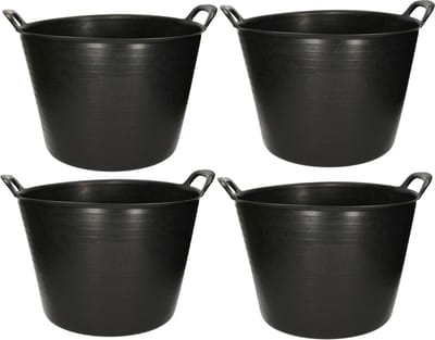Plasticforte Flexibele kuip emmer - 5x stuks - wasmand - rond - zwart - 42 liter - Opbergmanden