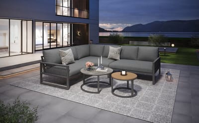 Tuinlounge Set 6-7 Persoons - Hoekbank met Verzinkt IJzeren Frame - Verstelbare Poten - Inclusief Alle Zit- en Rugkussens - Grijs - Ideaal voor Tuin, Terras & Balkon