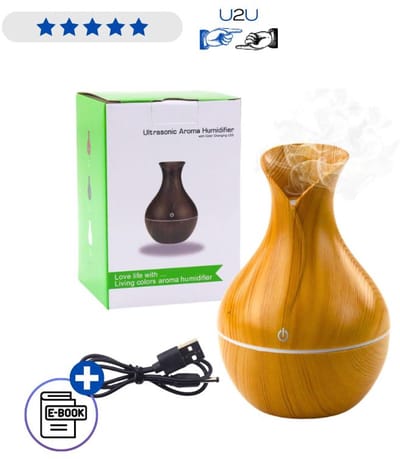Luchtbevochtiger Aroma Diffuser 130ml Houtlook Met RGB Verlichting USB Met Ebook