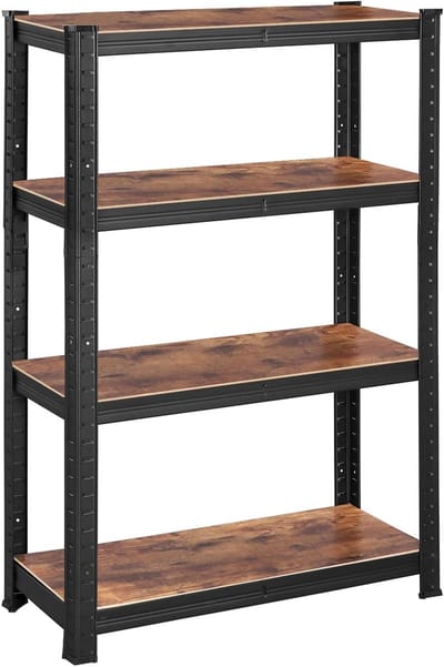 Opbergrek 1-delige set staand opbergrek met 4 lagen planken, stevig metalen frame, elke plank kan tot 130 kg dragen, geschikt voor garage, kelder en keuken, 40 x 80 x 160 cm,bruin+zwart