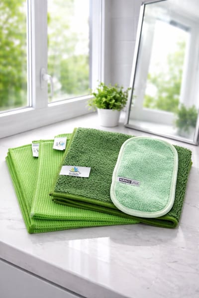Bibbi Voordeelset/Microvezeldoek/2XDroogdoek 64x46/1XSchoonmaakdoek 40X40/Groen+Nanoplus Bril-Schermdoek