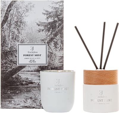 ExcluJess - Giftset - Geschenkset - Kadoset - Cadeaupakket - Geurstokjes - Geurkaars - Wood & Spice - Forest - 22x13x8cm