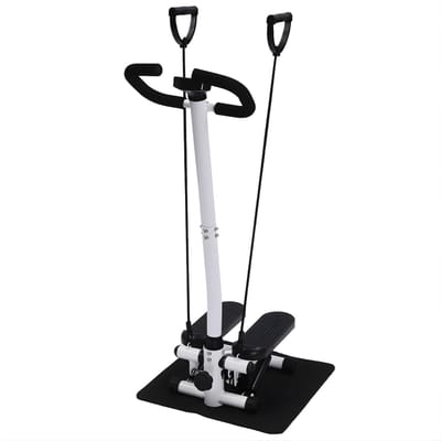 Stepper Fitness Apparaat met Handvat – Aerobic Stepper – Met 2 Weerstandsbanden – Voor Thuis Training – Zwart