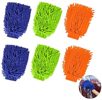 6-delige set microvezel washandschoenen voor autoreiniging - Dubbelzijdige, super absorberende autoreinigingshandschoenen
