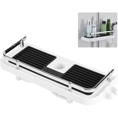 Étagère de salle de bain réglable, support de rangement pour barre de douche, organisateur de drainage pour shampoing et gel black