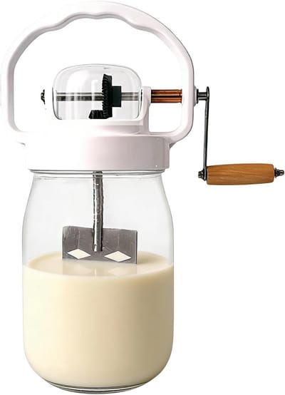 Handboterbeker - Glazen mixer - Thuis boter maken - Eenvoudig zwengelmechanisme - 1500 ml - Transparant