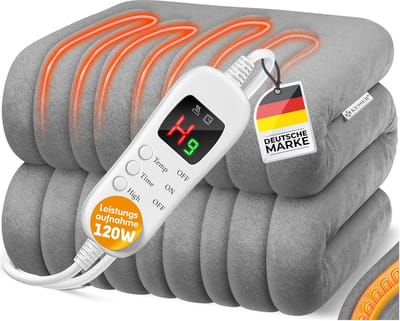Elektrische Warmtedeken - Verwarmingsdeken Pluche - Ontspannen Warmte - 9 Temperatuurstanden - XXL 160x120cm - Lichtgrijs