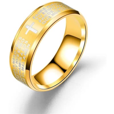 Mode Heren Roestvrij Staal Bijbelvers Jezus Kruis Ringen Voor Mannen Christelijk Kruis Religieuze Ring Heren Amulet Sieraden 7