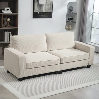 MODFU Driezitsbank - Binnenvering En Armleuningen - Voor Woonkamer - Polyester - Crèmewit - 227 X 84 X 87 Cm