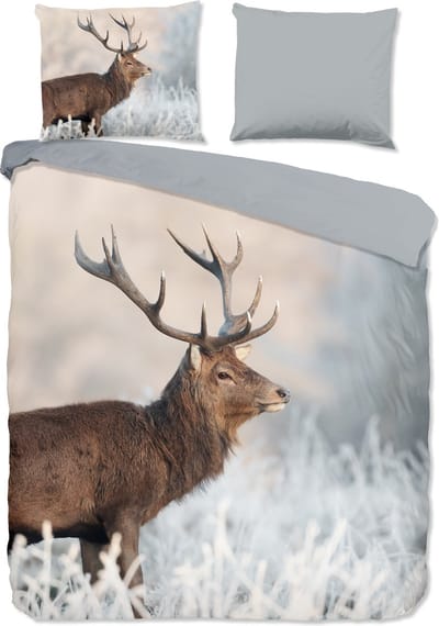 Good Morning dekbedovertrek rendier - 2 persoons 200x200/220 cm - Grijs - 100% Katoen renforc�