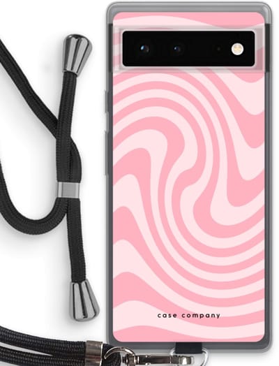 Case Company® - Hoesje met koord geschikt voor Google Pixel 6 hoesje met Koord - Swirl Roos - Telefoonhoesje met Zwart Koord - Bescherming aan alle Kanten en Over de Schermrand